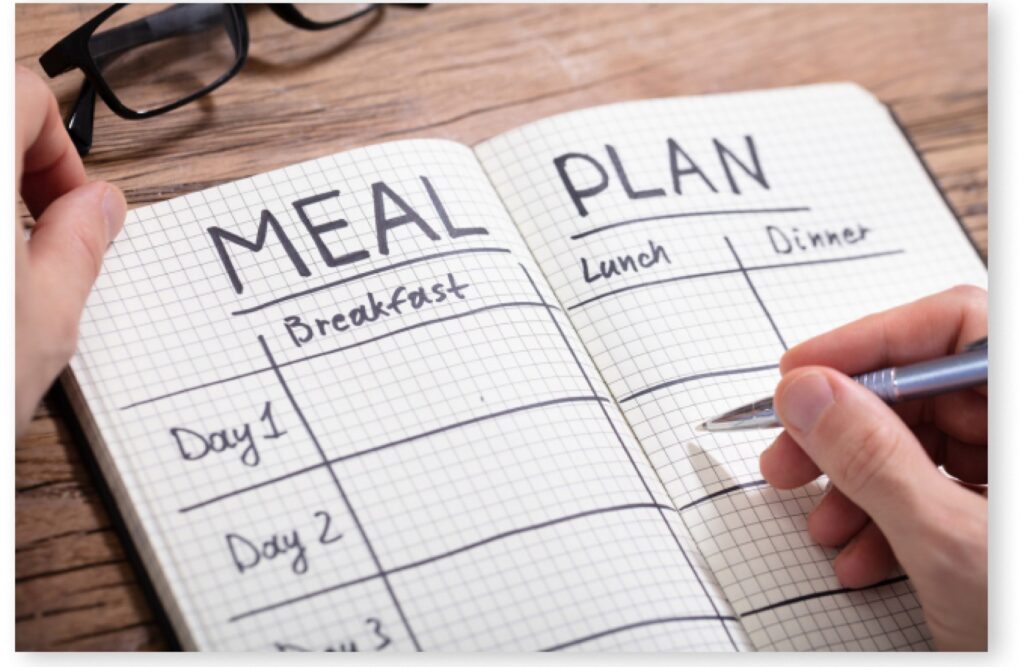 A diary with a meal plan.